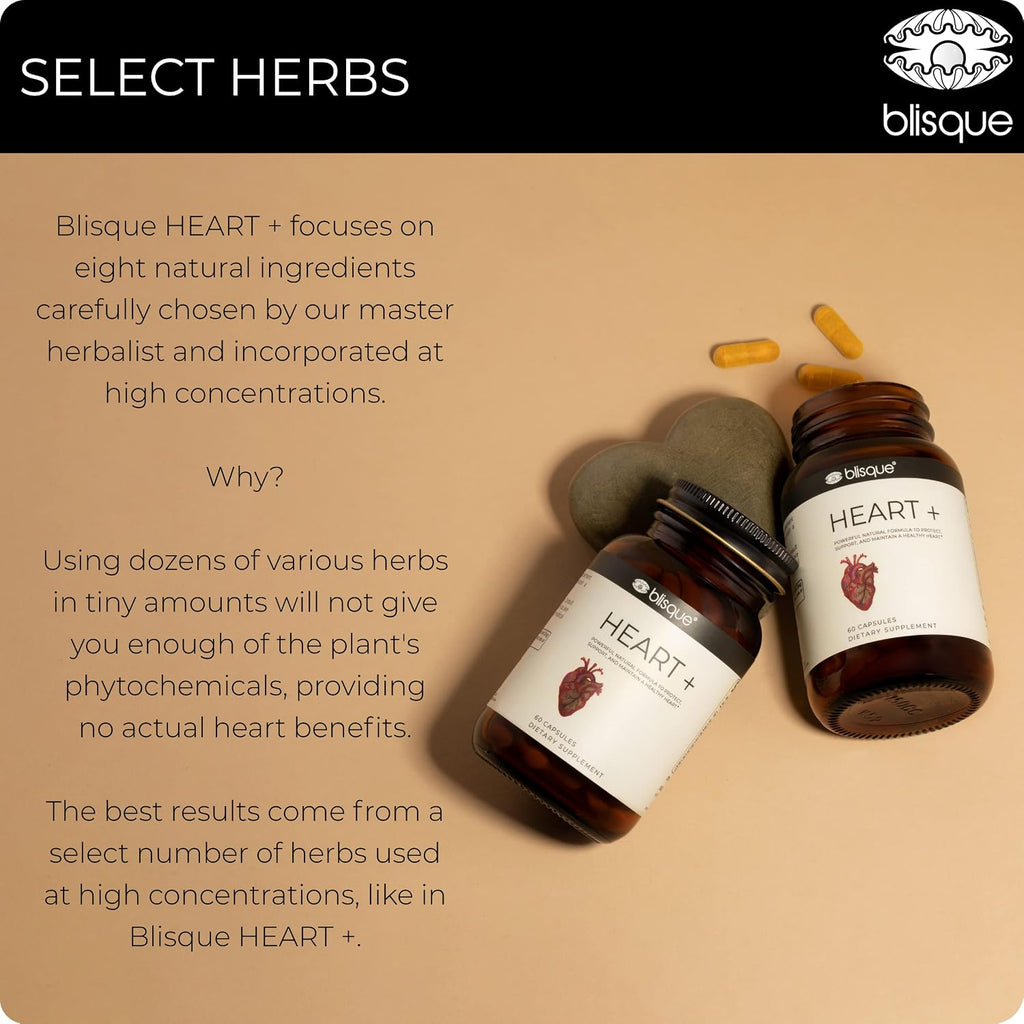 Blisque Heart+ – Apoyo Natural para la Presión Arterial y Salud Cardiovascular | Coenzima Q10, Espino Blanco, Remolacha, Cúrcuma | 90 Cápsulas