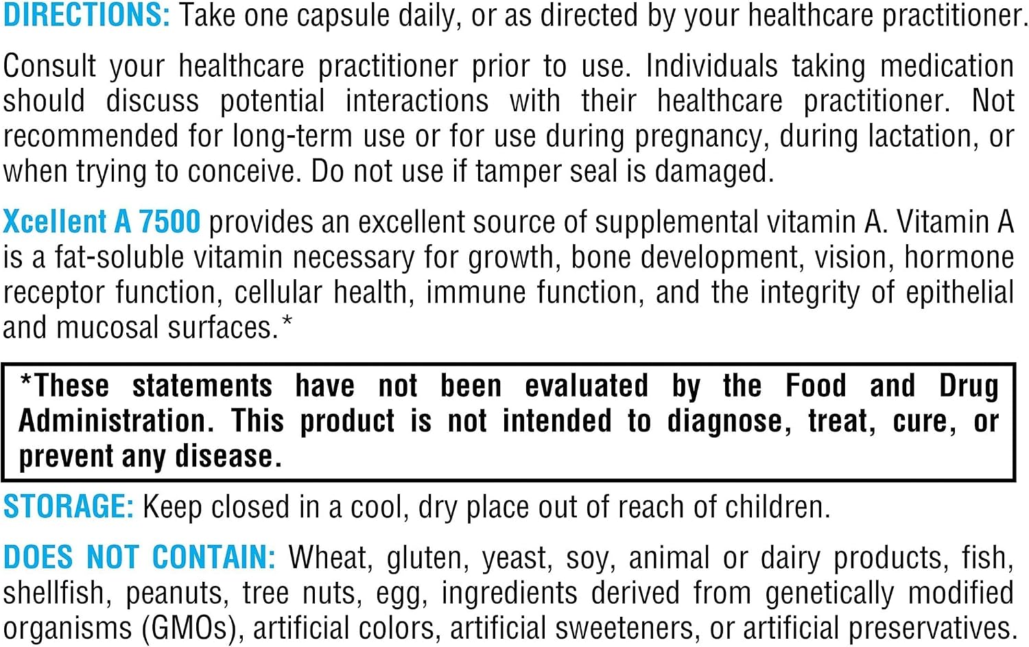 XYMOGEN Xcellent A 7500 - Vitamina A (Retinil Palmitato) - 60 Cápsulas