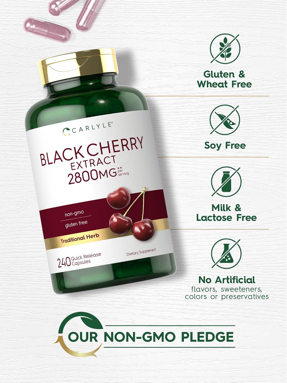 Carlyle Extracto de Cereza Negra Concentrado | 240 Cápsulas | Fórmula No Transgénica y Sin Gluten