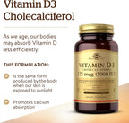 Solgar Vitamina D3 (Colecalciferol) 125 mcg (5000 UI), 240 Cápsulas Vegetales