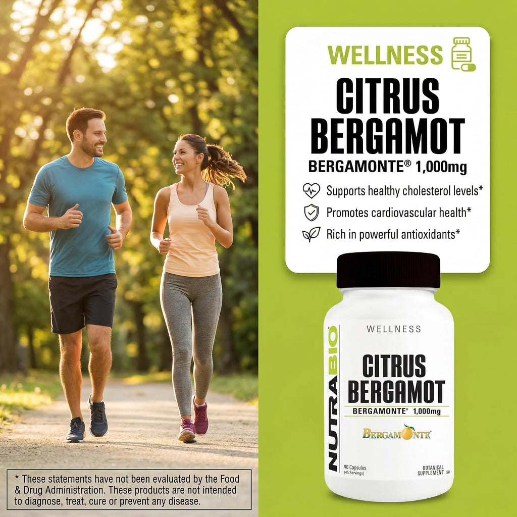 NutraBio Extracto de Bergamota Cítrica Bergamonte® 1000mg, 90 Cápsulas