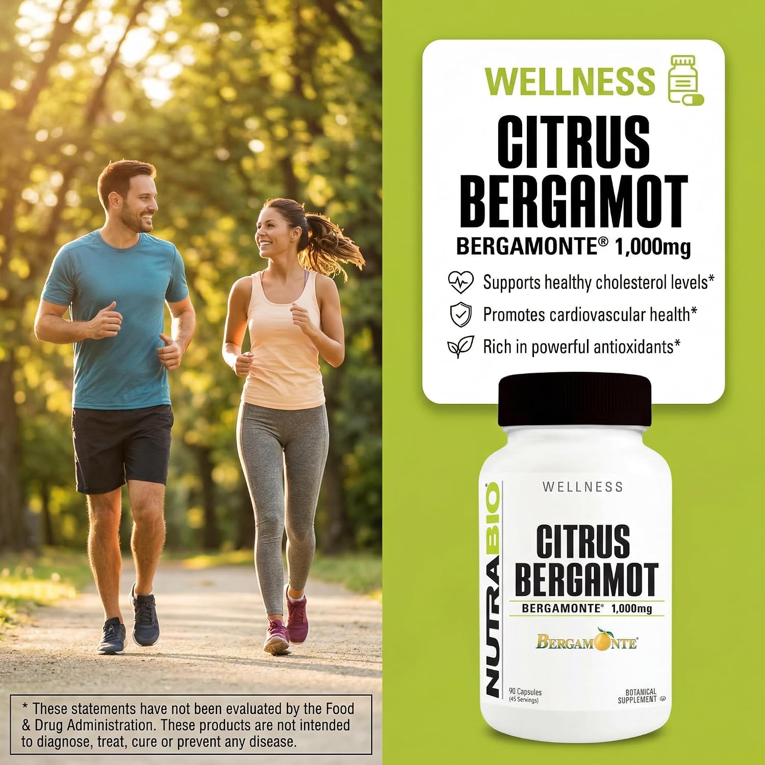 NutraBio Extracto de Bergamota Cítrica Bergamonte® 1000mg, 90 Cápsulas