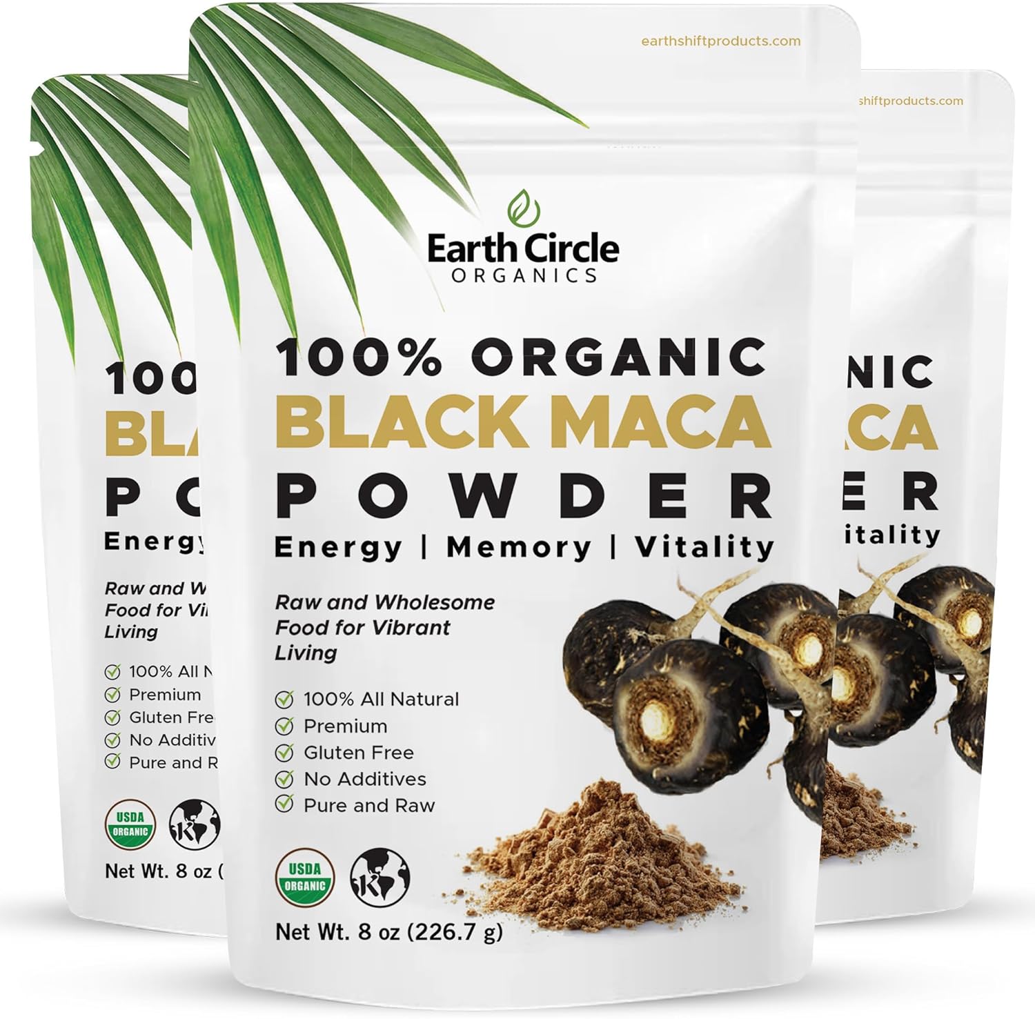 Earth Circle Organics Maca Negra Orgánica Peruana en Polvo (227g, Pack de 3)