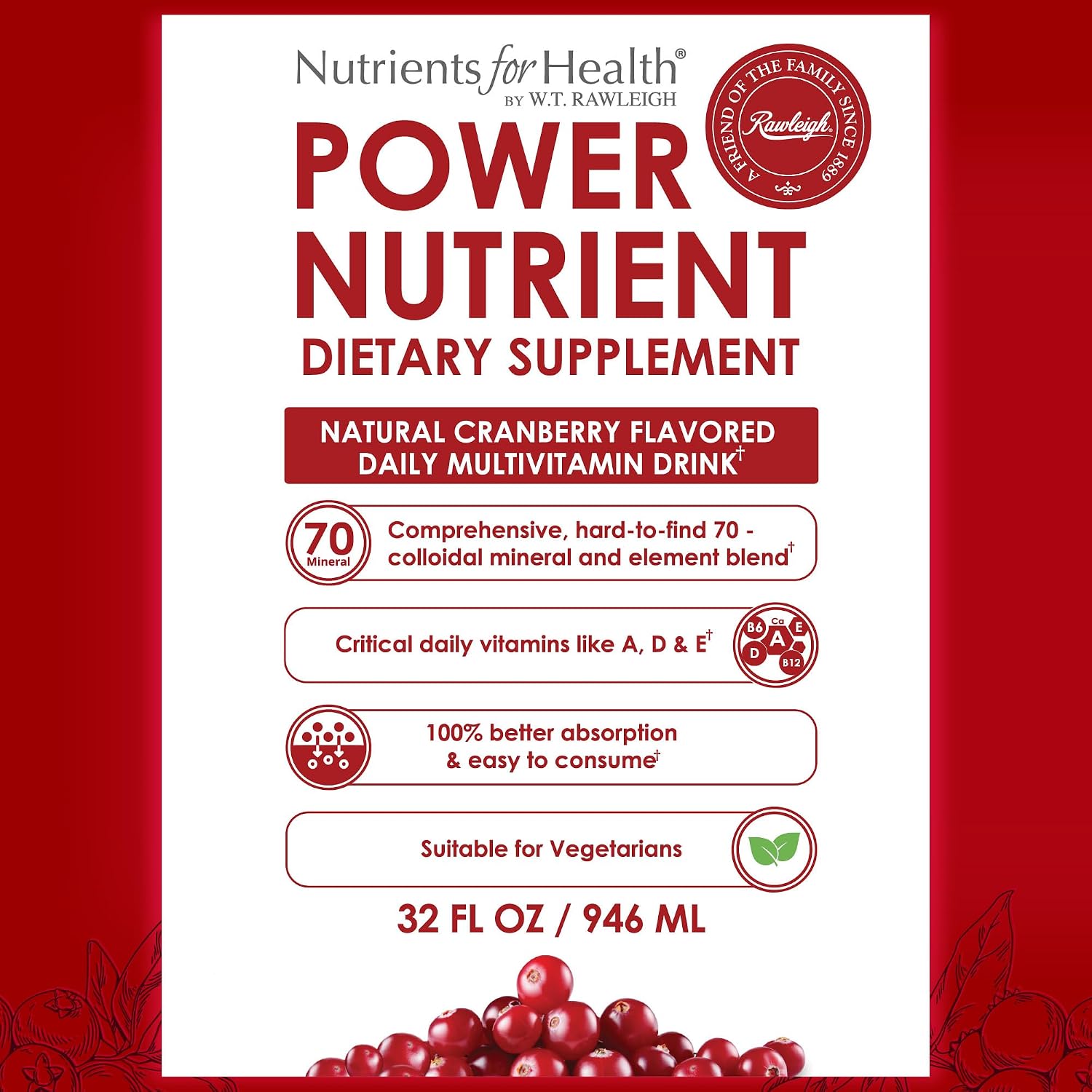 Rawleigh Power Nutrient Multivitamínico Líquido (946 ml) - Sabor Arándano