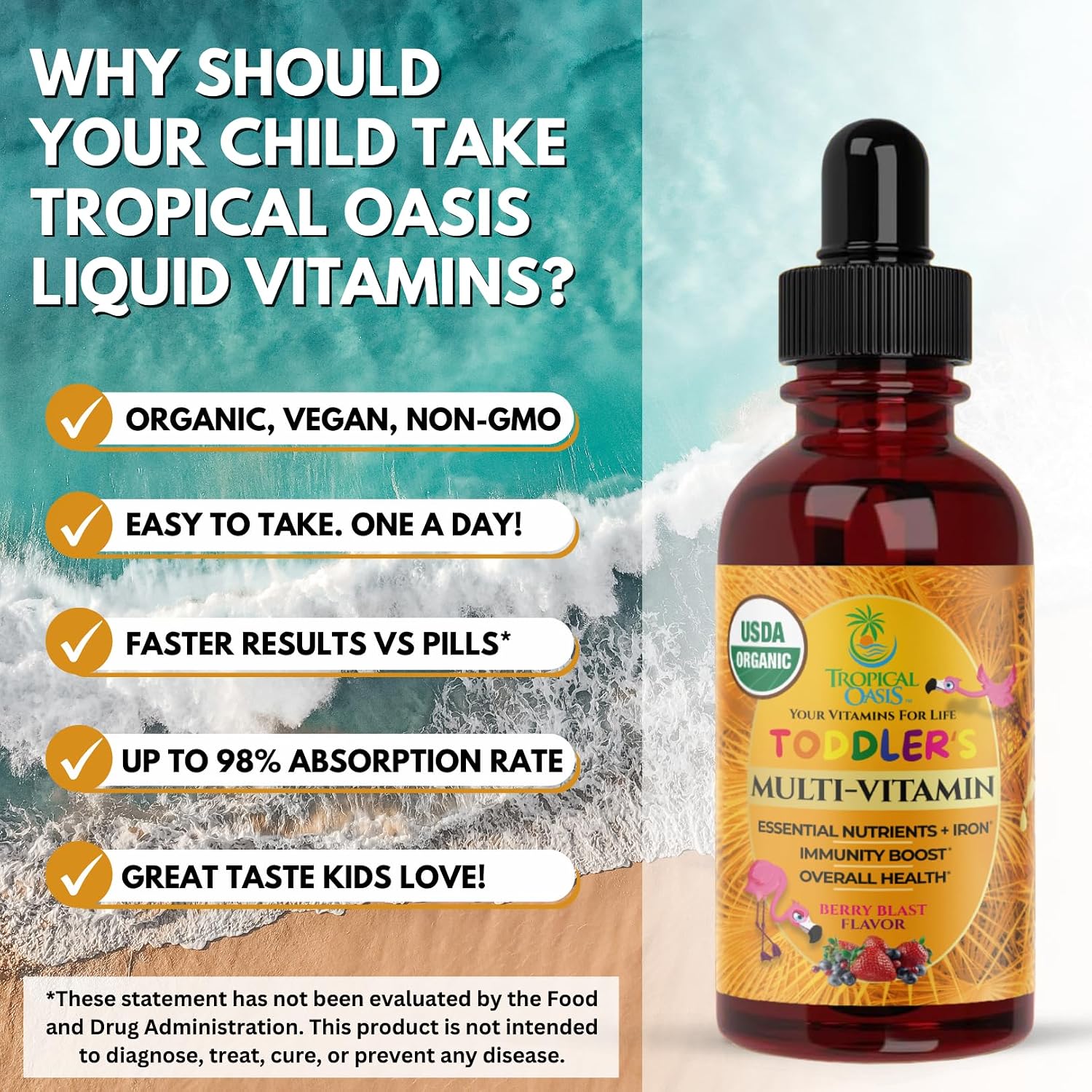 Tropical Oasis Multivitamínico Orgánico Líquido para Niños con Hierro (59 ml)