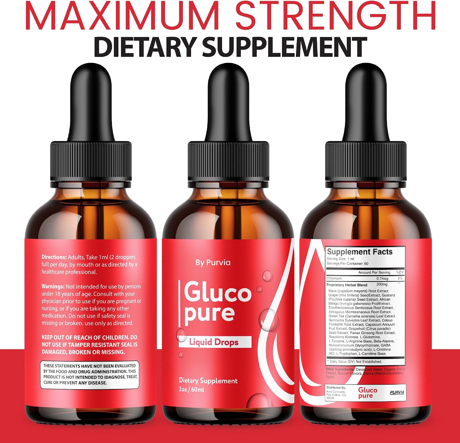 Gluco Pure Gotas Líquidas (3 Paquete) - Suplemento Avanzado para el Bienestar General