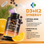 NUTRAHARMONY Vitamina D3 10000 UI y K2 MK-7 120 mcg con Magnesio, Zinc, Vitamina C y B12 - 120 Cápsulas