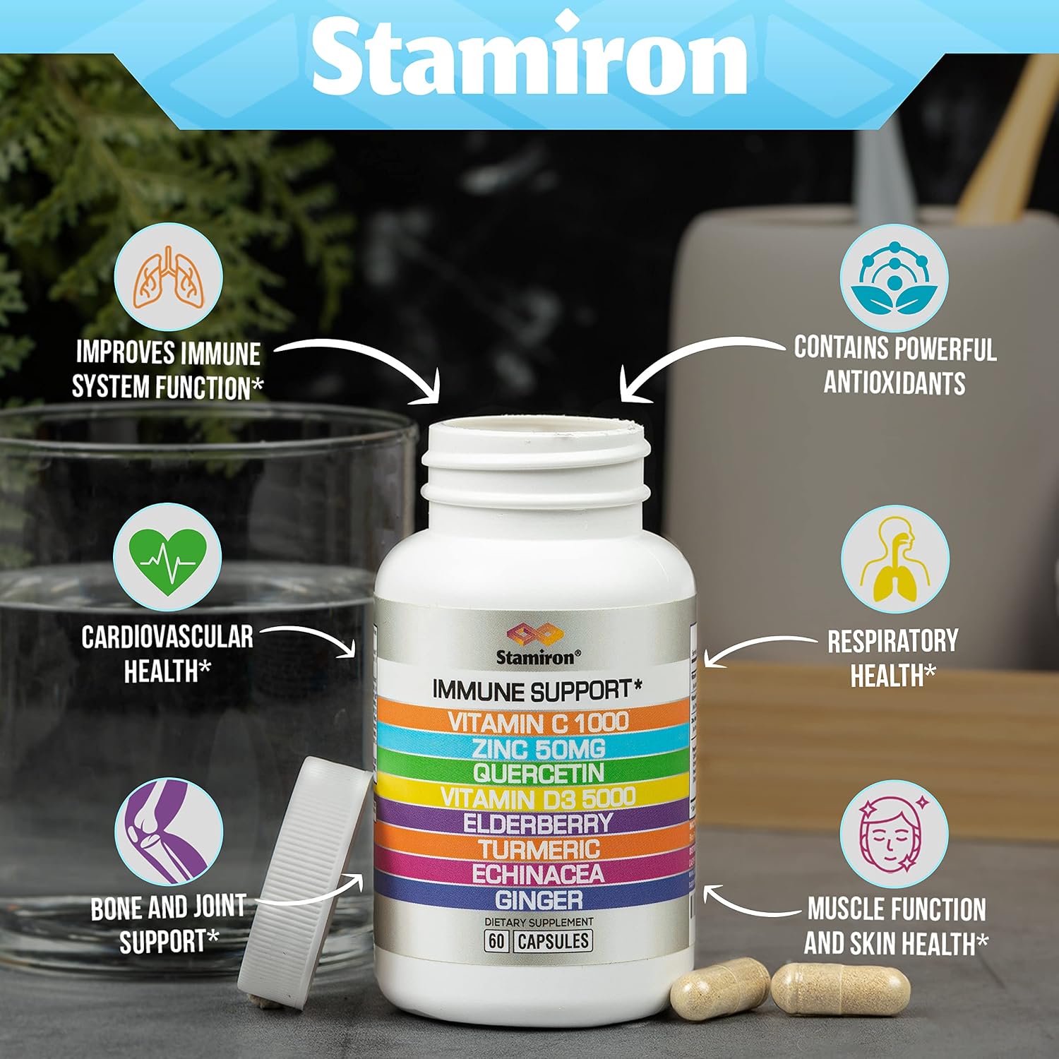 Apoyo Inmune 8 en 1: Quercetina, Zinc, Vitamina C y D3 - 60 Cápsulas