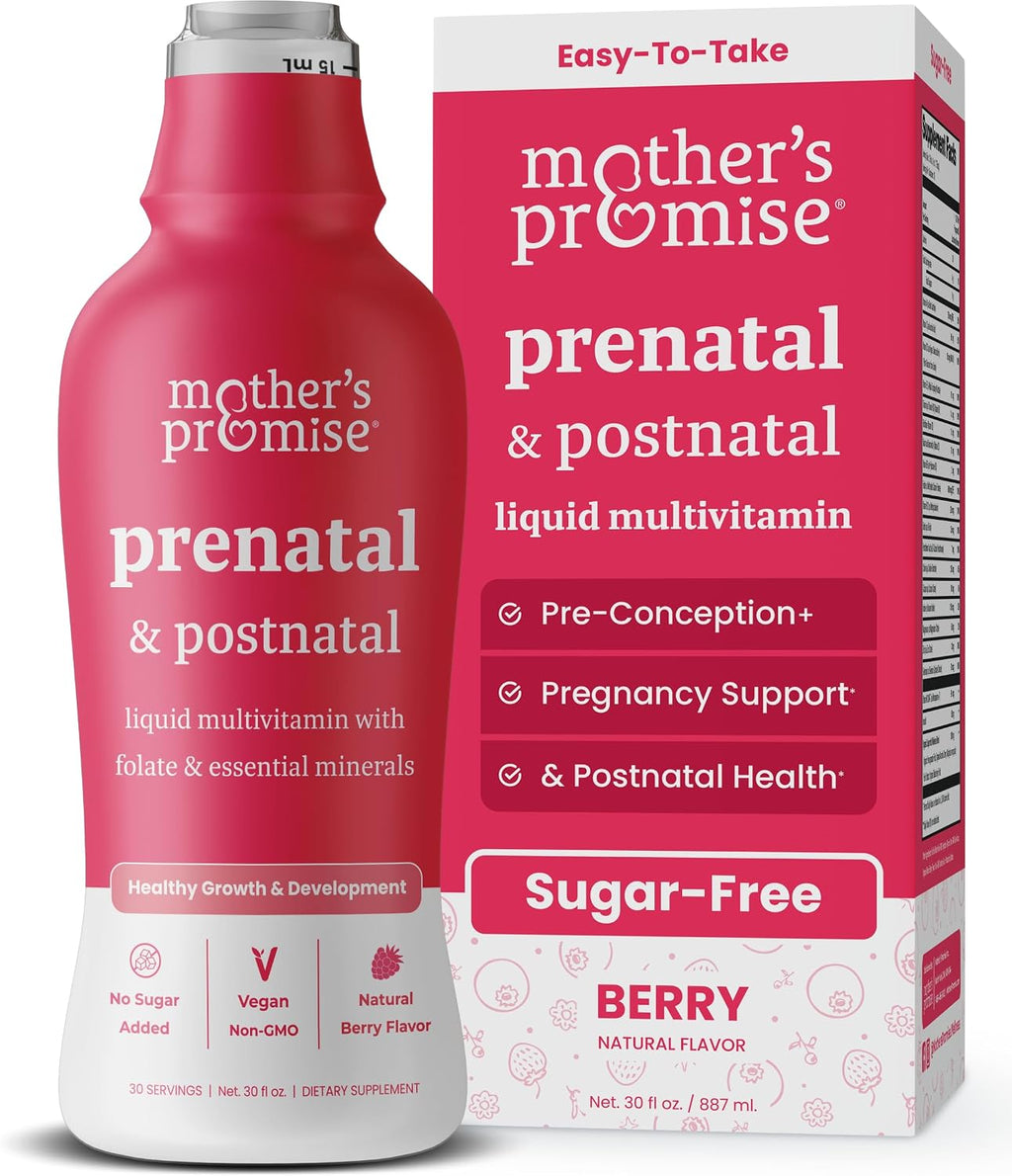 Mother's Promise Multivitamínico Prenatal y Postnatal Líquido Sin Azúcar con Folato, Colina y Frutas Orgánicas – Vegano