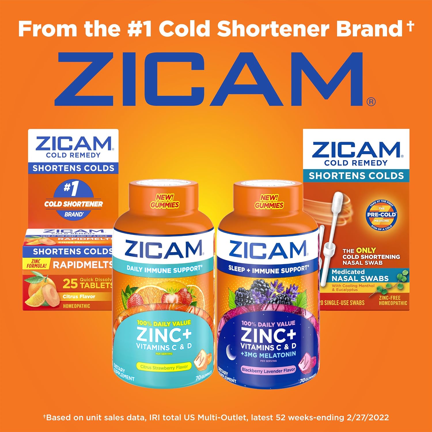Zicam Gominolas de Apoyo Inmunitario Diario, con Zinc, Vitamina C y D, Sabor Cítrico Fresa, 70 unidades