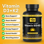 You Vites Vitamina D3 + K2 - Máxima Absorción, 5000 UI D3 y 100 mcg K2 MK-7 con BioPerine - Apoyo Óseo, Cardíaco e Inmunológico - No Transgénico, Sin Gluten - 90 Cápsulas