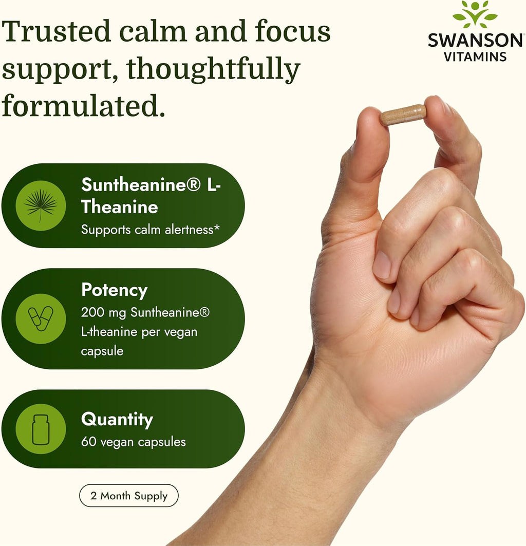Swanson Double Potency Suntheanine L-Teanina 200 mg - 60 Cápsulas Vegetales