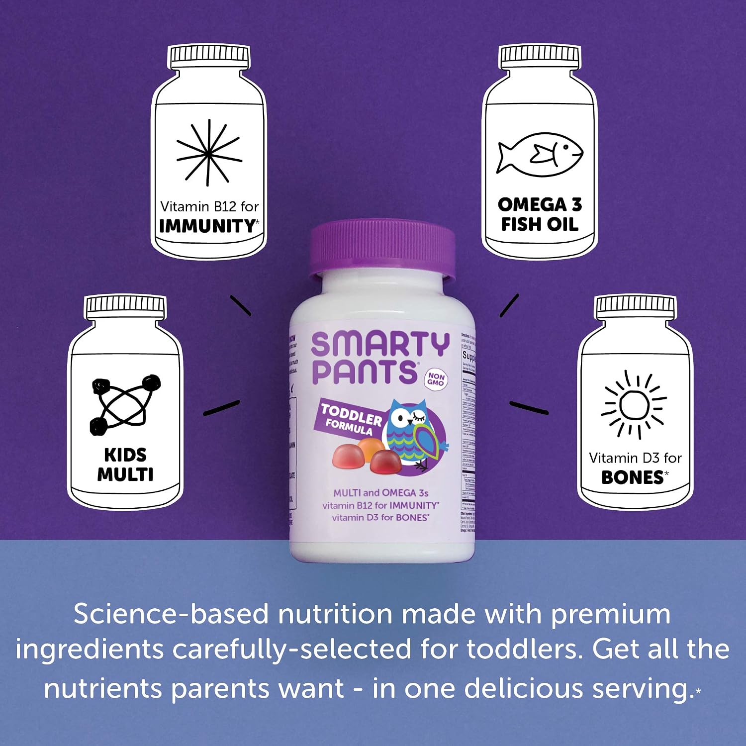 SmartyPants Toddler Multivitamin - Gominolas con Omega-3 y Vitaminas para Niños 2-3 Años