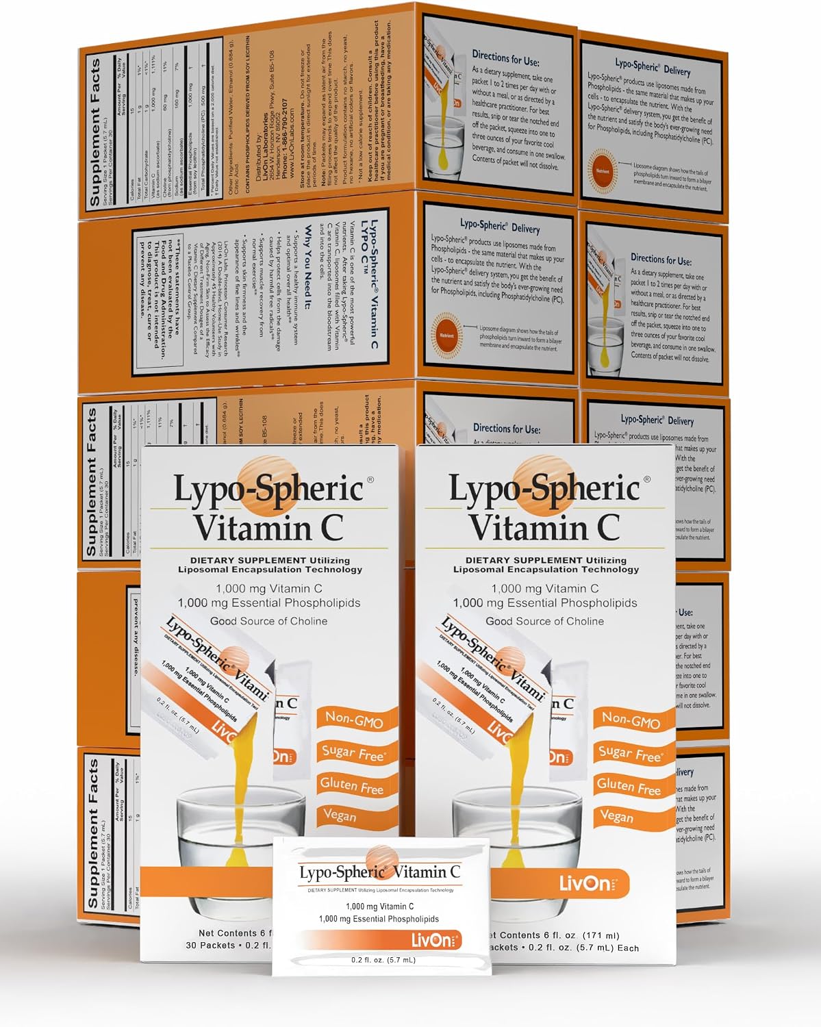 LivOn Laboratories Lypo-Spheric™ Vitamina C – 1000 mg por sobre – 12 Paquetes (360 Sobres)