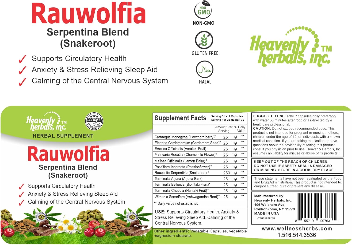 Rauwolfia Serpentina 1000 mg - 60 Cápsulas - Suplemento Herbal Ayurvédico