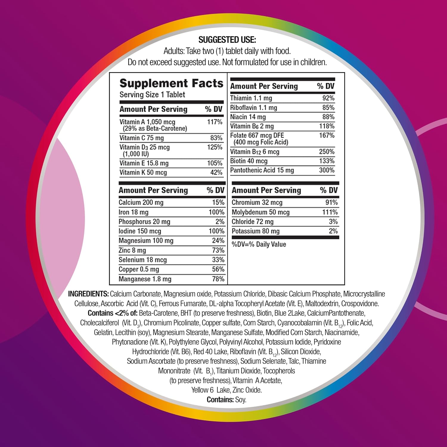 Centrum Multivitamin for Women, Multivitamínico/Multimineral con Hierro, Vitamina D3, Vitaminas B y Antioxidantes C y E, Sin Gluten, Sin OGM - 120 Comprimidos