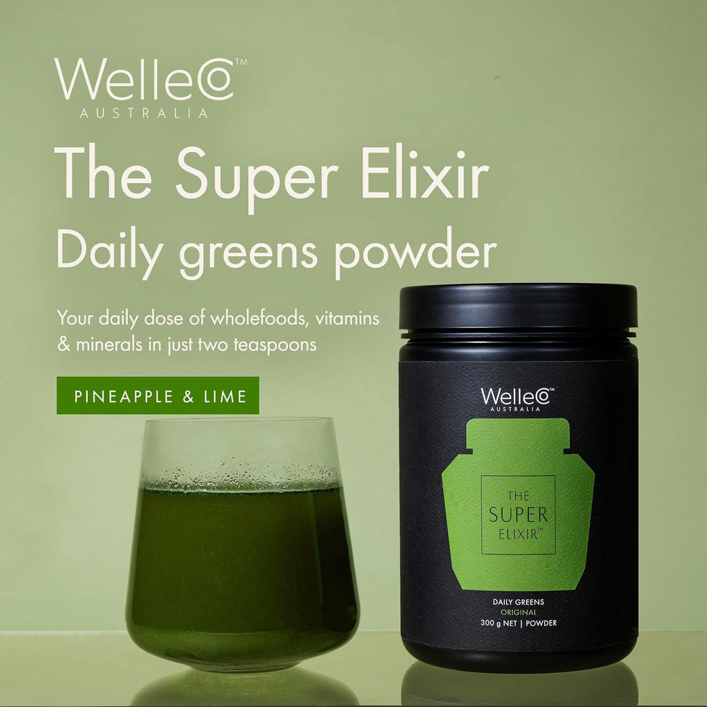 WelleCo The Super Elixir Daily Greens Powder - Mezcla de Superalimentos con Probióticos (Piña y Lima)