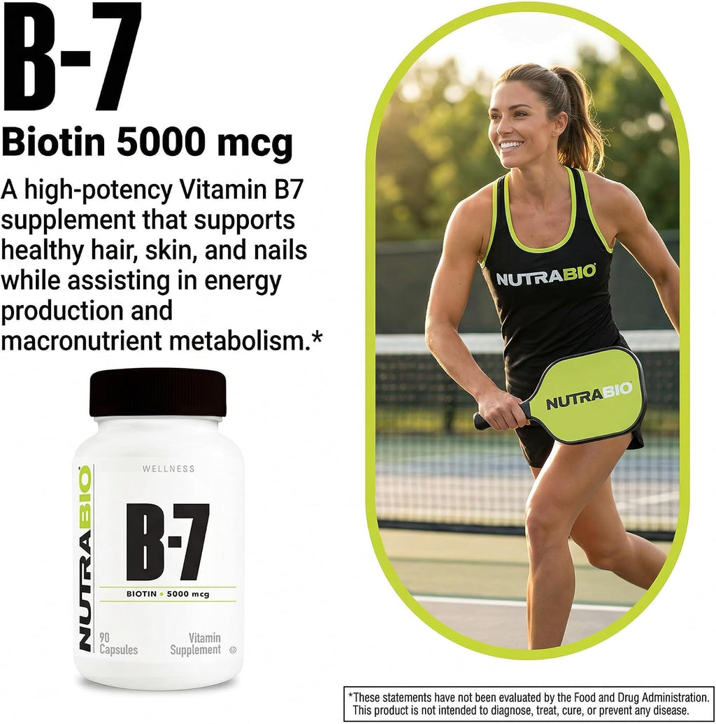NutraBio Biotina (Vitamina B-7) 5000mcg - 90 Cápsulas Vegetales
