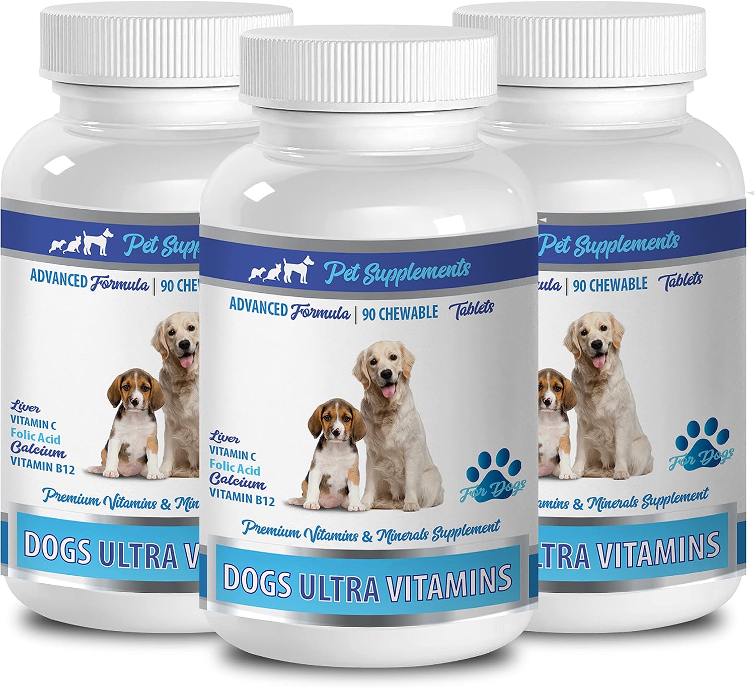 Dog Ultra Vitamins - Multivitamínico para perros con vitaminas y minerales - 270 comprimidos masticables (3 frascos)