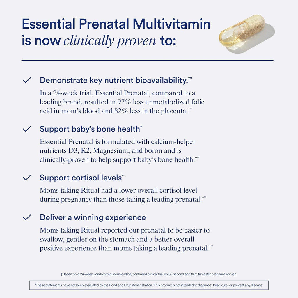Ritual Multivitamínico Prenatal para Mujeres - Cápsulas Veganas con Folato, Colina, Omega-3 DHA y Hierro - 60 Cápsulas (30 Dosis)