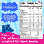 Multivitamínico Metilado para Niños 4+ - MTHFR, L-Metilfolato, B12, Omega-3 Vegano, Zinc, Probióticos - Sin Azúcar - NATISLAND