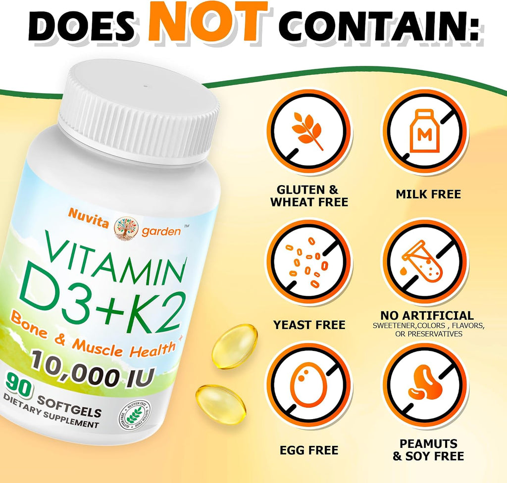 Vitamina D3 10000 UI + K2 (MK-7) 200 mcg - 2 Pack de 90 Cápsulas Blandas
