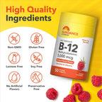 Sundance Vitamina B12 Comprimidos de Disolución Rápida | 5000 mcg | 50 Unidades | como Metilcobalamina | Sabor Natural a Bayas | Vegano, No-GMO y Sin Gluten
