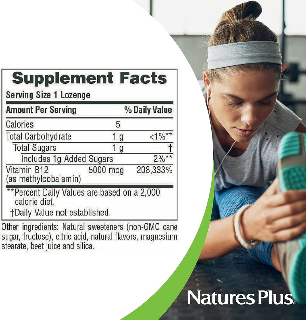 NaturesPlus Shot-O-B12 - 30 comprimidos sublinguales, 5000 mcg, sabor bayas silvestres, vegano, sin gluten