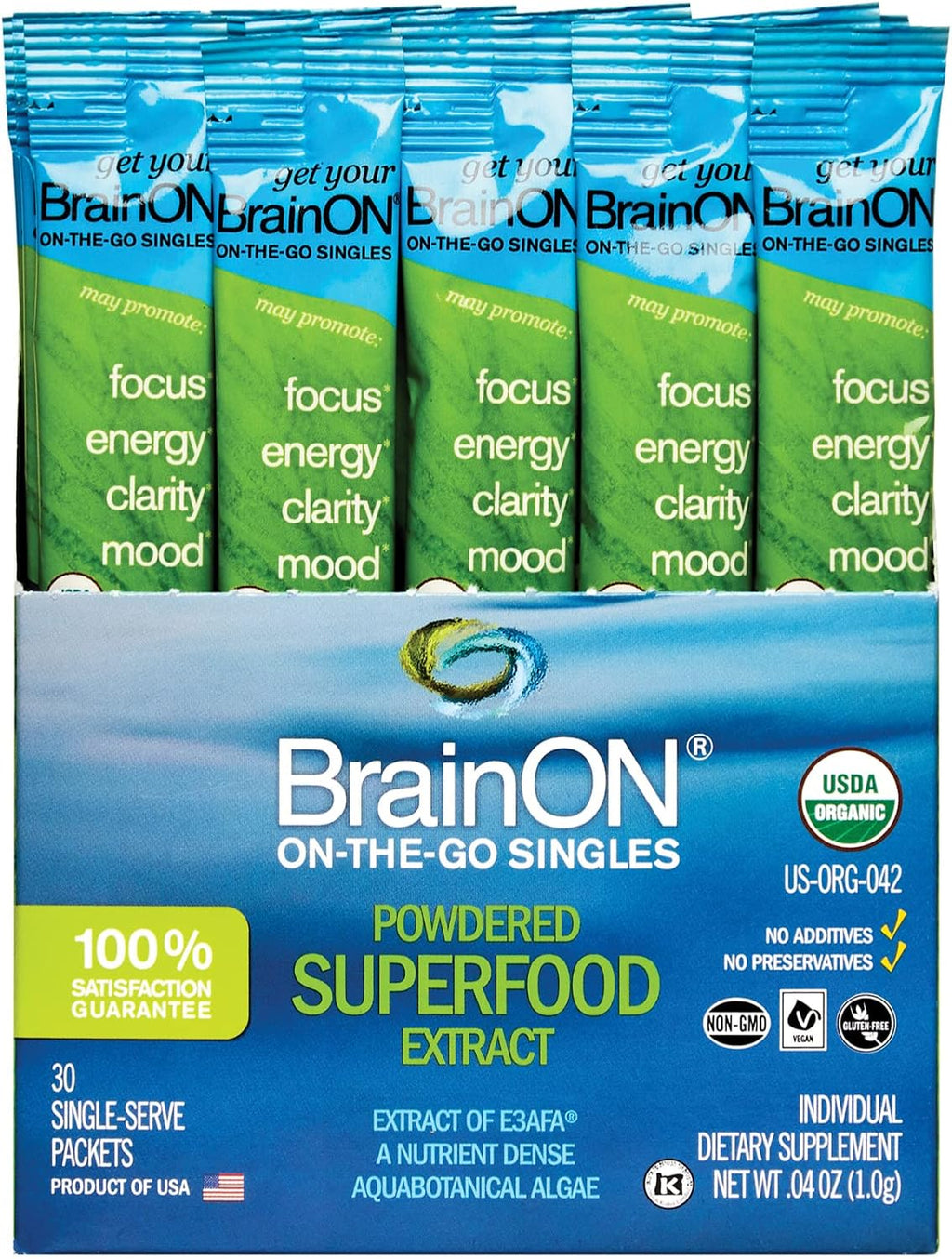 E3Live BrainOn On-The-Go-Singles, 30 unidades, 1 gramo