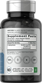 Horbäach L-Metilfolato 15000 mcg | 120 Cápsulas | 5-MTHF | No Transgénico, Sin Gluten