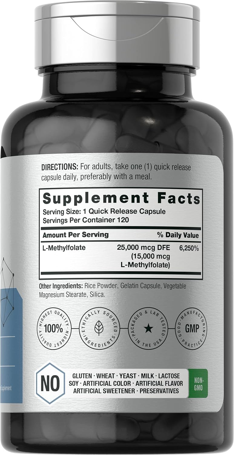 Horbäach L-Methylfolate 15.000 mcg - 120 Cápsulas de Metilfolato (5-MTHF)