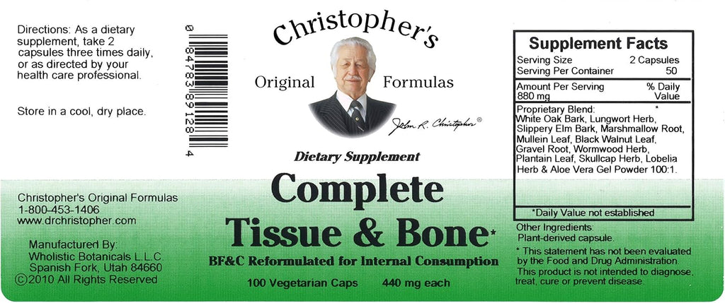 Christopher's Original Formulas Complete Tissue & Bone Formula – 100 Cápsulas Veganas