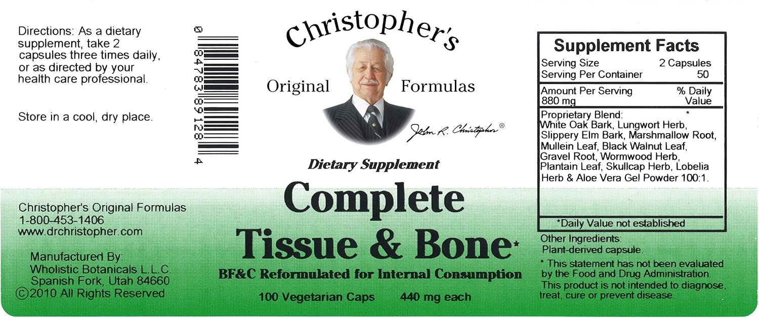 Christopher's Original Formulas Complete Tissue & Bone Formula – 100 Cápsulas Veganas