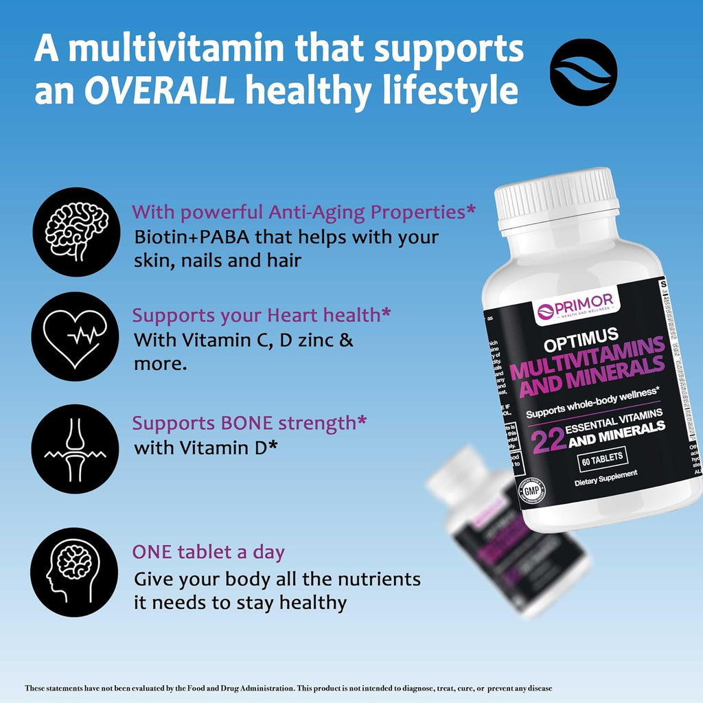 OPTIMUS WEIGHT Multivitamínico y Minerales 22 Nutrientes Esenciales, 1 Comprimido al Día, 60 Comprimidos