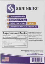 SERINE10 L-Serina Nootrópicos Sobres - Apoya la Salud Cerebral, Memoria, Concentración y Producción de Serotonina, L-Triptófano y L-Cistina - 10 Sobres Premidos con 10 Gramos (10000 mg)