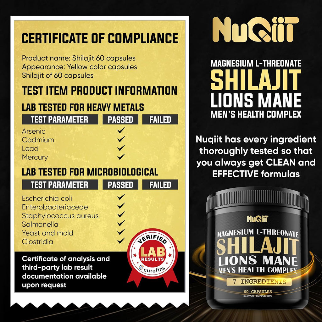 Shilajit Puro del Himalaya Orgánico con Magnesio, Melena de León y Complejo para la Salud Masculina - 60 Cápsulas