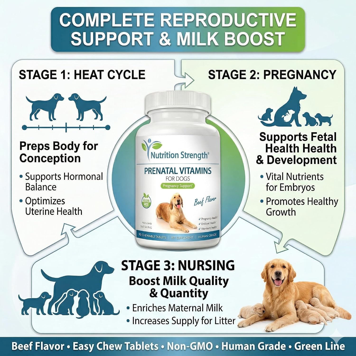 Nutrition Strength Vitaminas Prenatales para Perros - 90 Comprimidos Masticables