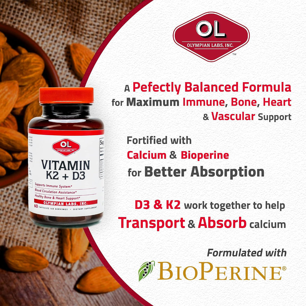 Olympian Labs Vitamina K2 + D3, 60 Cápsulas Veganas