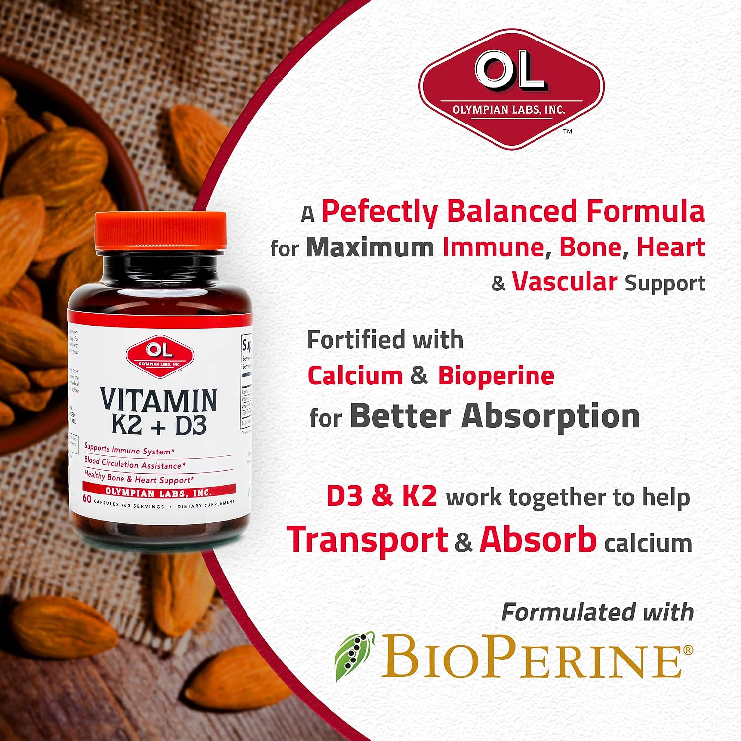 Olympian Labs Vitamina K2 + D3, 60 Cápsulas Veganas