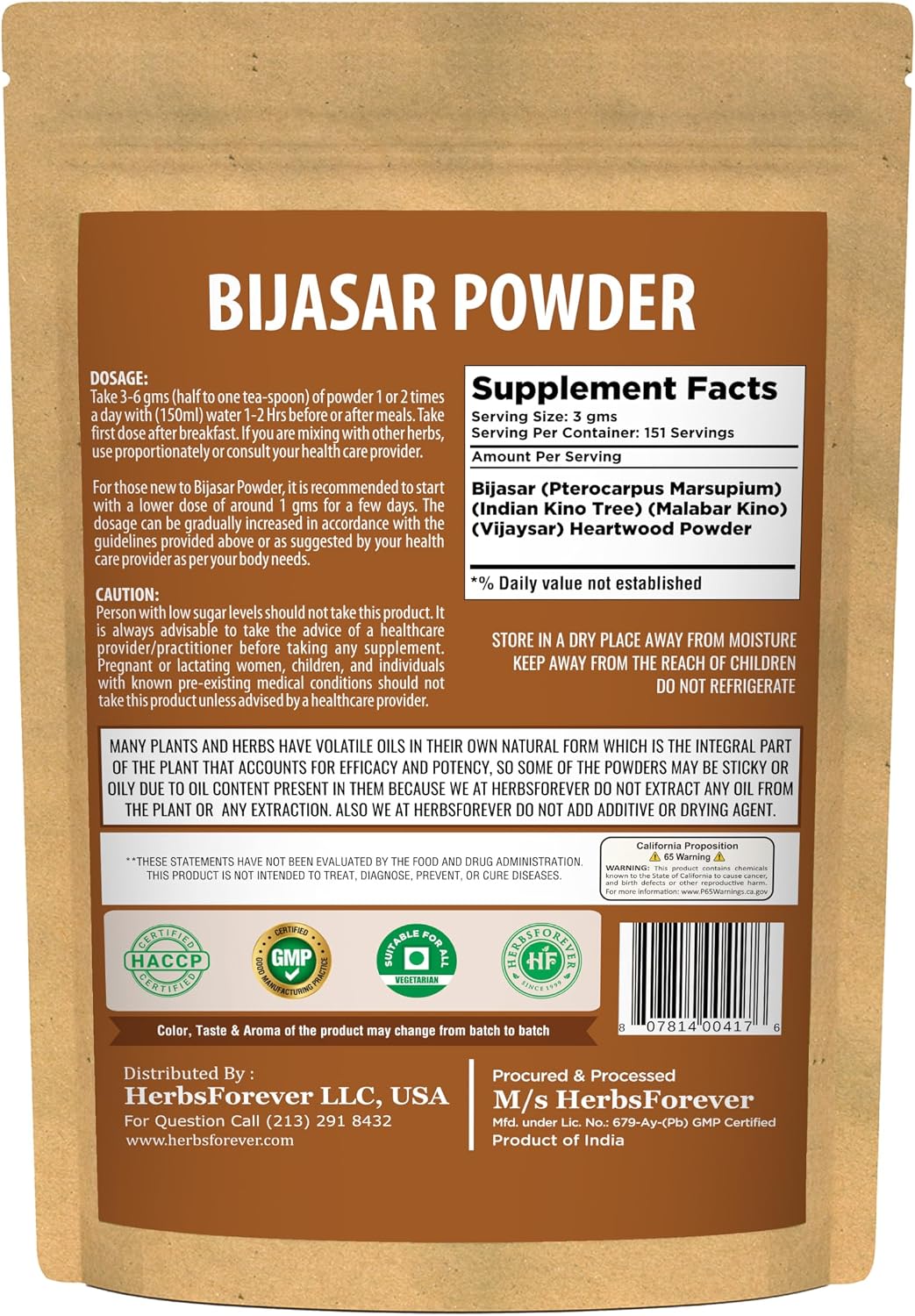 Herbsforever Vijaysar (Pterocarpus Marsupium) en Polvo - 454g