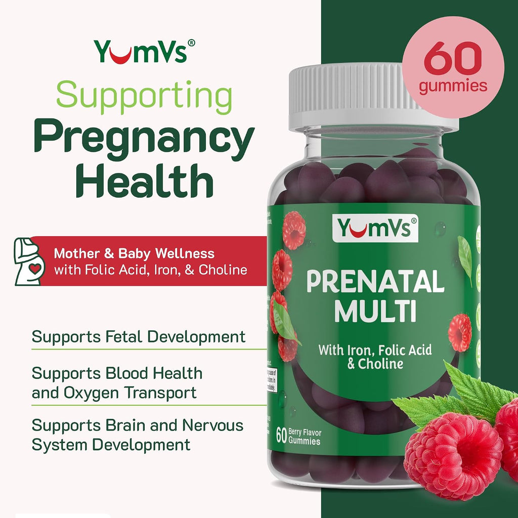 YumVs Gominolas Prenatales con Ácido Fólico, Hierro y Colina - 60 Gominolas
