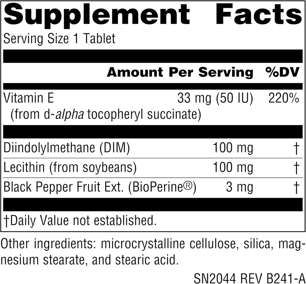 Source Naturals DIM, Diindolylmethane 100 mg con BioPerine y Vitamina E - 180 Comprimidos