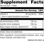 Source Naturals DIM, Diindolylmethane 100 mg con BioPerine y Vitamina E - 180 Comprimidos