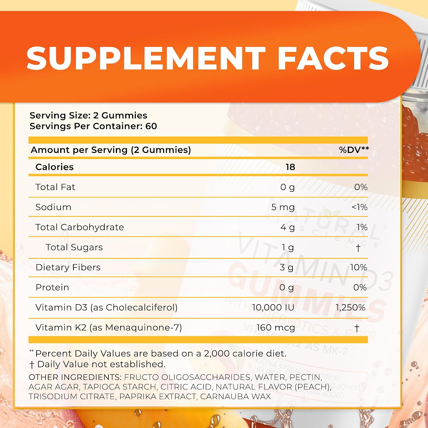 Vitamina D3 10000 UI y K2 MK-7 Gominolas - Sin Azúcar, Alta Absorción - 30 unidades