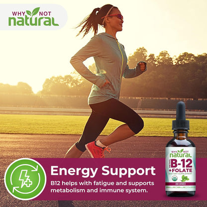 Why Not Natural Vitamin B12 Liquid Plus Folate - Gotas Sublinguales Orgánicas Extra Fuertes Veganas con Metilcobalamina y – Image 2