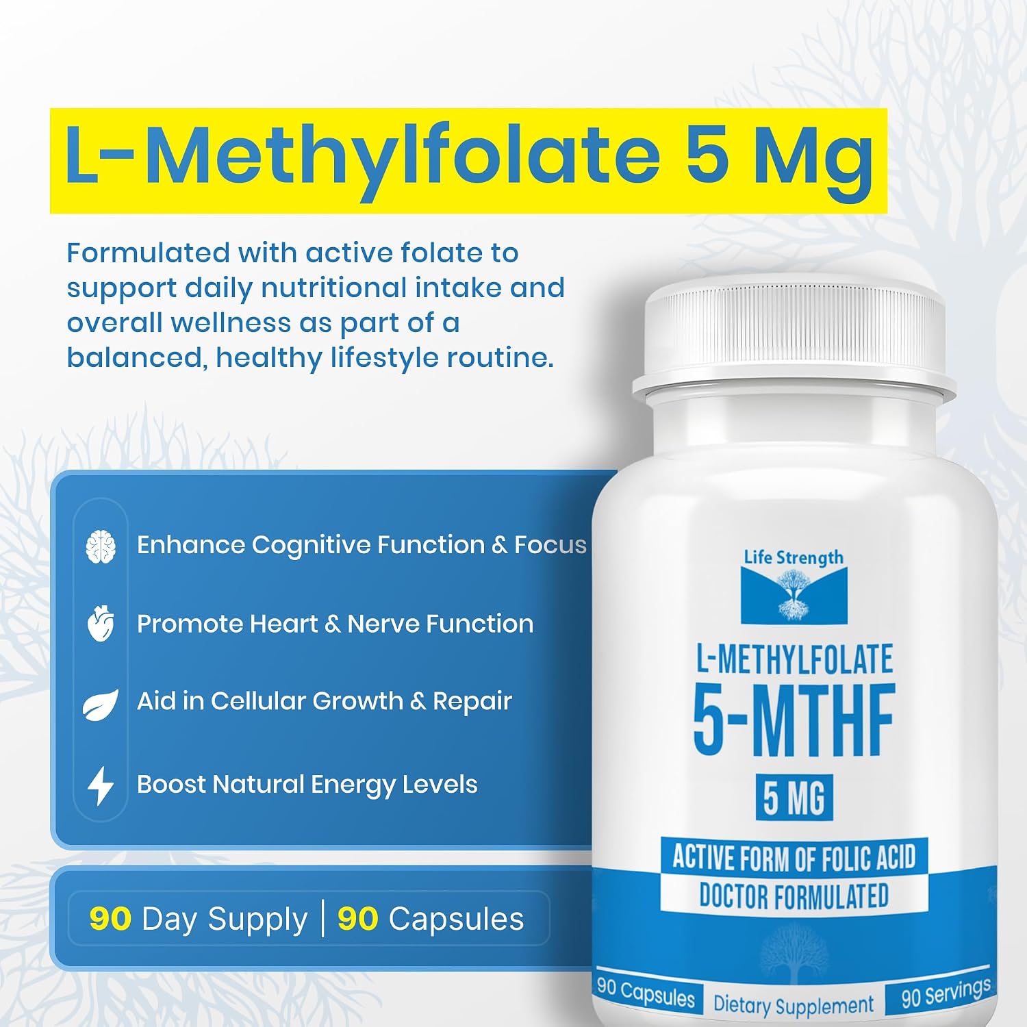 L-Metilfolato 5mg | 90 Cápsulas | Metilfolato Bioactivo 5-MTHF