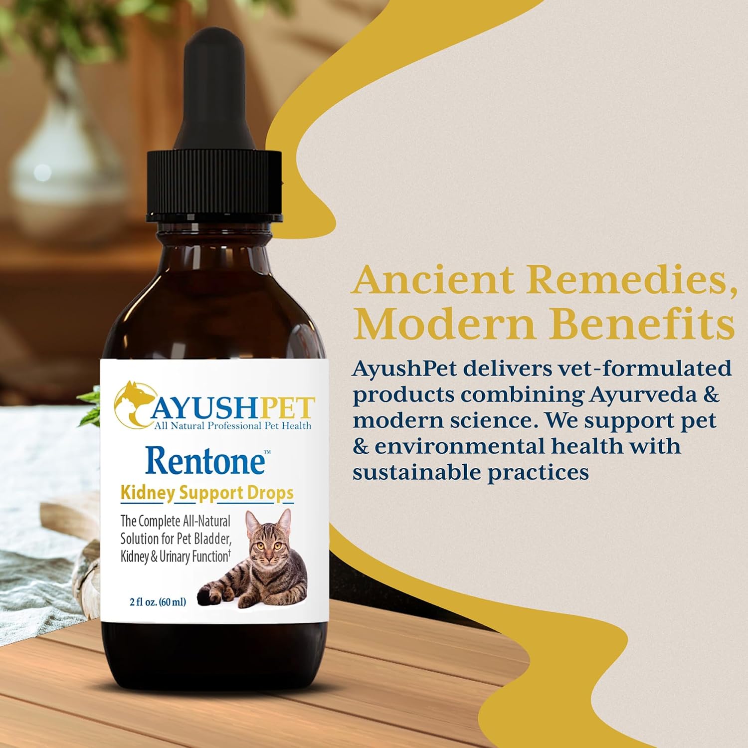 Ayush Pet Rentone - Apoyo Renal para Perros y Gatos, Gotas Líquidas Naturales, 59 ml