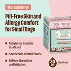 Licks Littles Skin & Allergy - Apoyo para la piel, el pelaje y las alergias estacionales en perros pequeños - Omega 3, Cúrcuma, Inositol y Vitamina C - Sobres de gel sin pastillas - Sabor a pescado - 30 sobres