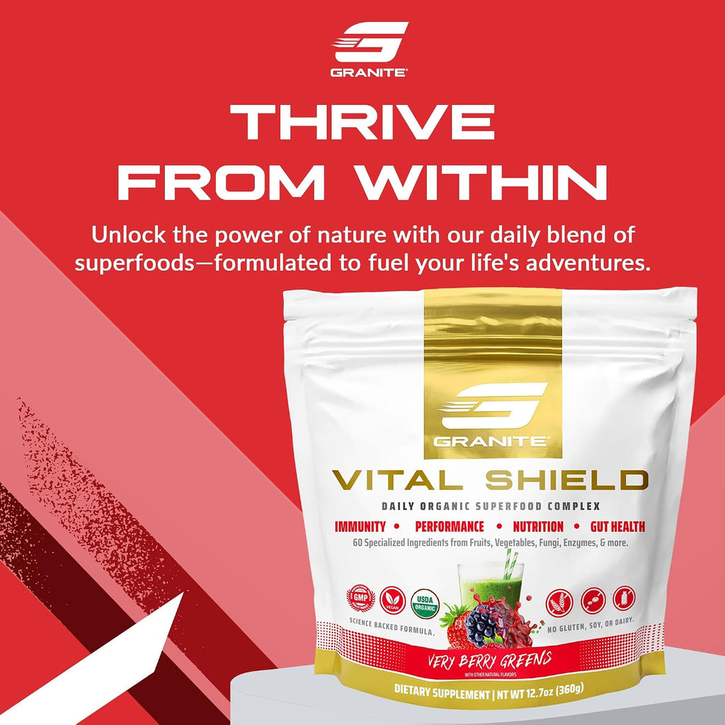 Vital Shield Superfood Greens - Mezcla Orgánica con Champiñones y Cereza Ácida - Muy Berry (30 porciones)