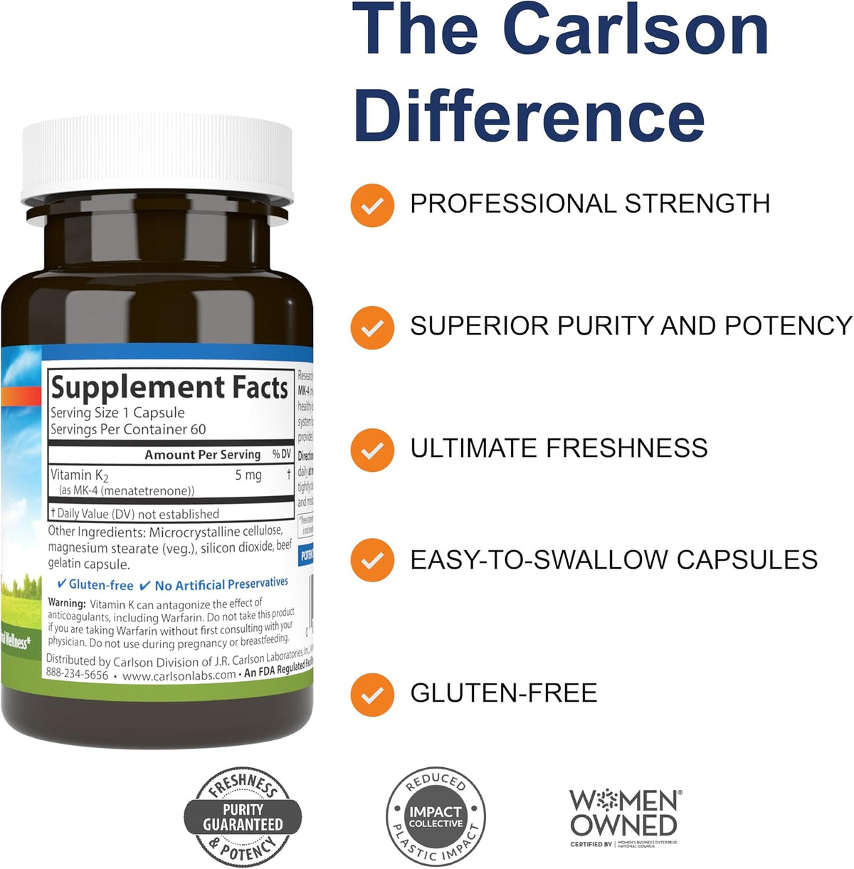 Carlson Vitamina K2 MK-4 (Menatetrenona) - – Mantenimiento de los huesos en condiciones normales: Activa la – Image 2